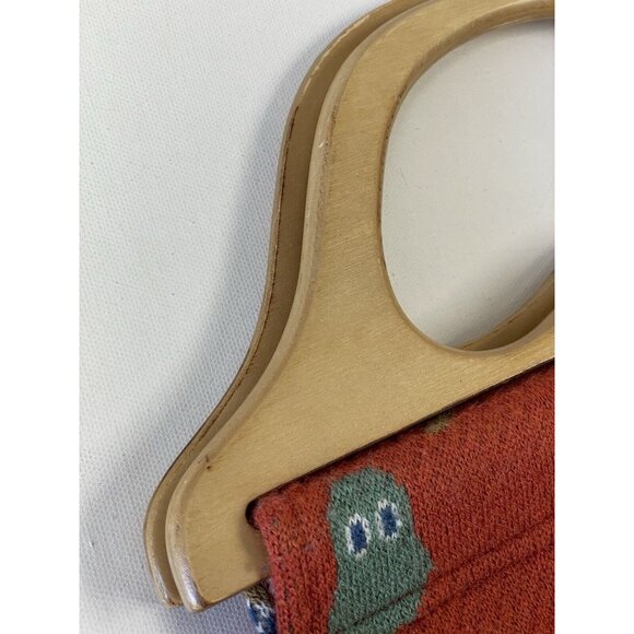 Ne-Net Orange Fair Isle Motif Knit Hobo Wooden Handle Tote Handbag Purse - Picture 9 of 10